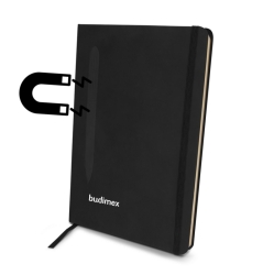 Magnetic notepad A5 (V0908-03) - Colour - black. Material - PU, paper. Dimensions - 14.5 x 21 x 1.3 cm.